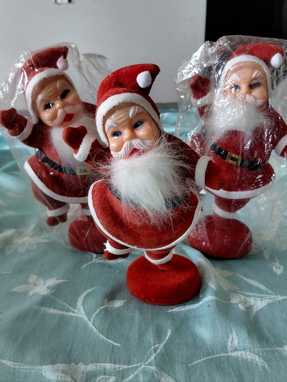 3 Vintage Festive Red Santa Figurines - Holiday Home Decor